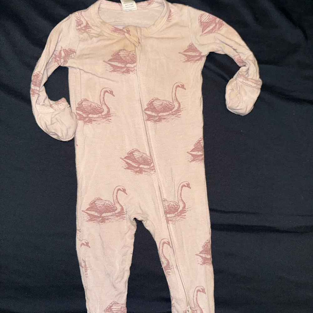 Kate Quinn Blush Swan Print Footie Sleeper